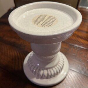 LN 6.5" Pottery Barn Ceramic Tara Pillar Candle Holder | Small White Candlestick